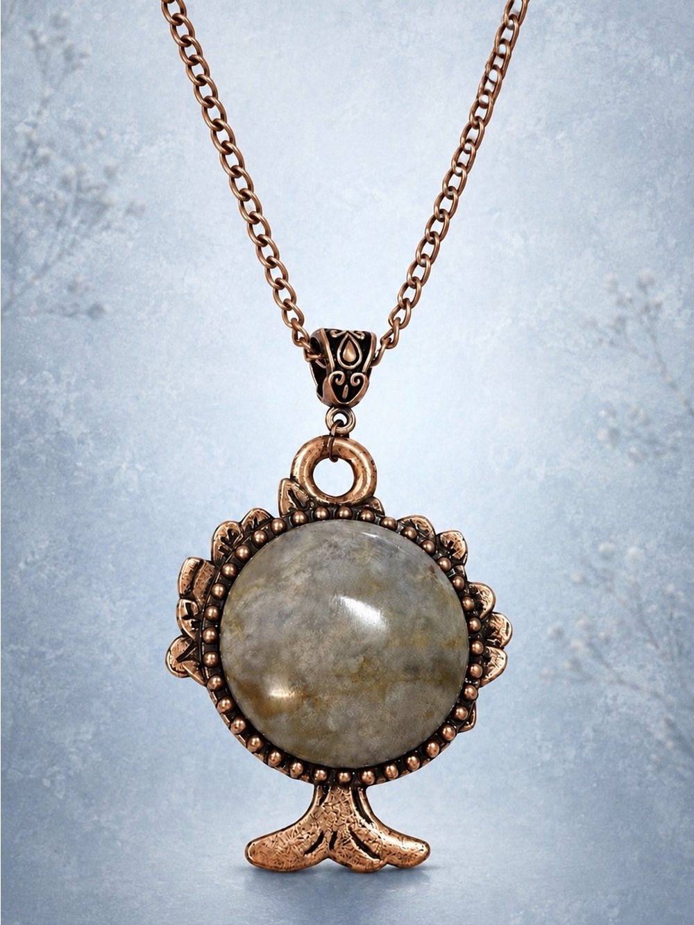 Gray Fancy Jasper Reversible Antique Copper Tree Necklace, Artisan